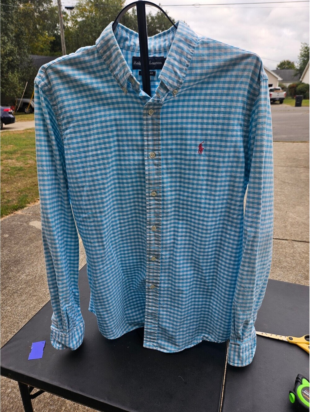 Men's Ralph Lauren Long Sleeve Button Up Light Blue / White Size Large Custom